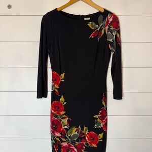 CACHE Floral Print Midi Sheath Dress